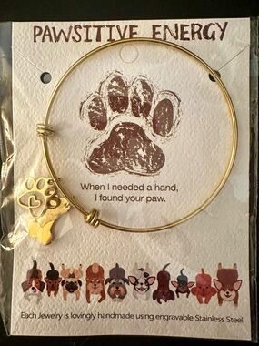NIP Pawsitive Energy Dog Lover Bracelet Handmade Stainless Steel Goldtone